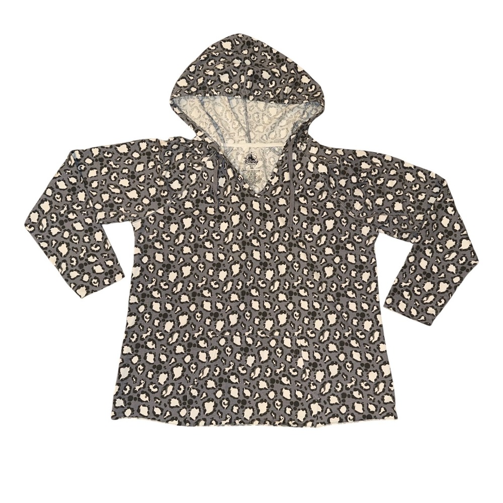 Disney Parks Hoodie Women XXL Grey Leopard Print Hidden Mickey Pullover